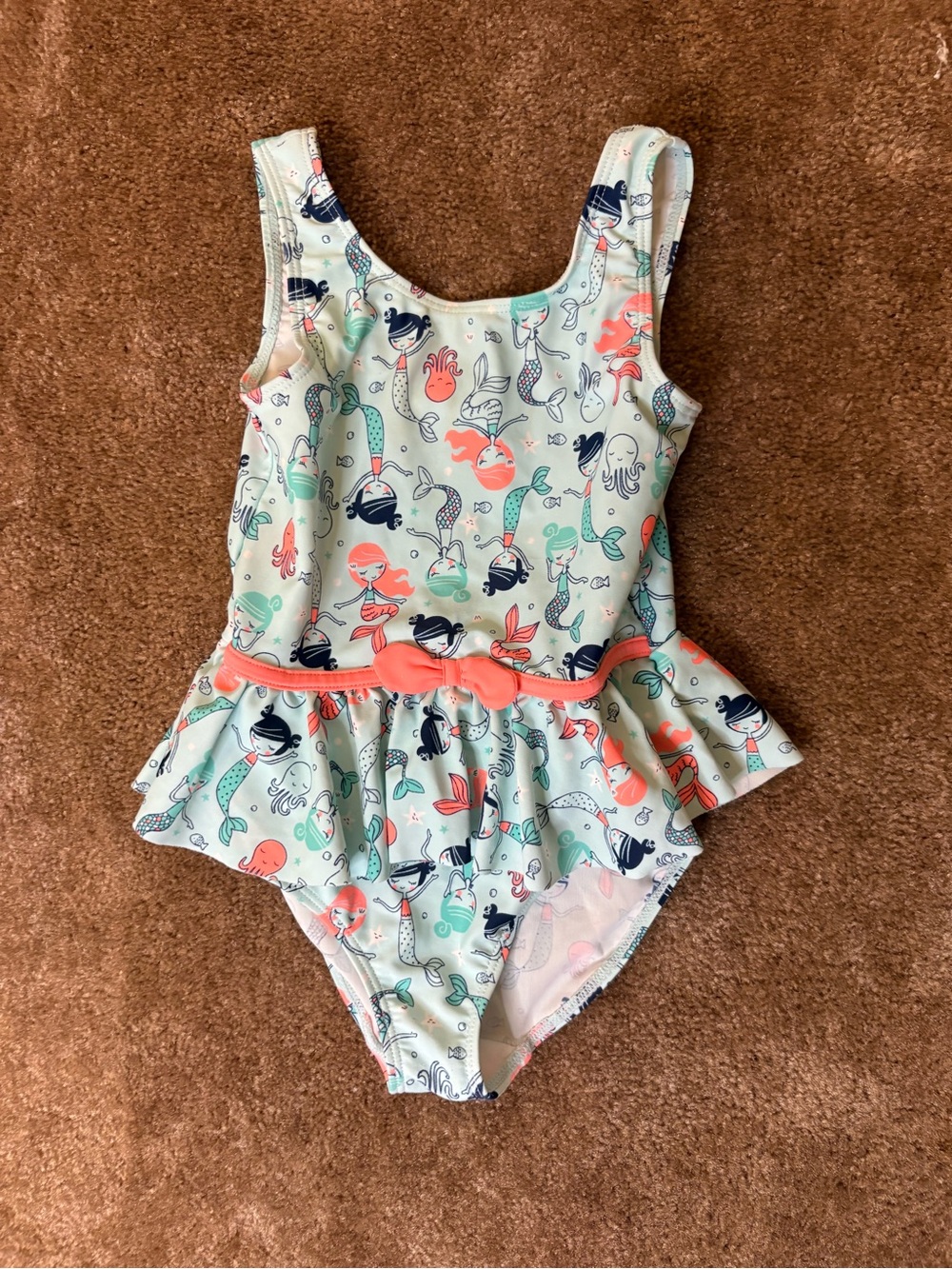 Carter's Mint Mermaid One-Piece Swimsuit with Coral Bow